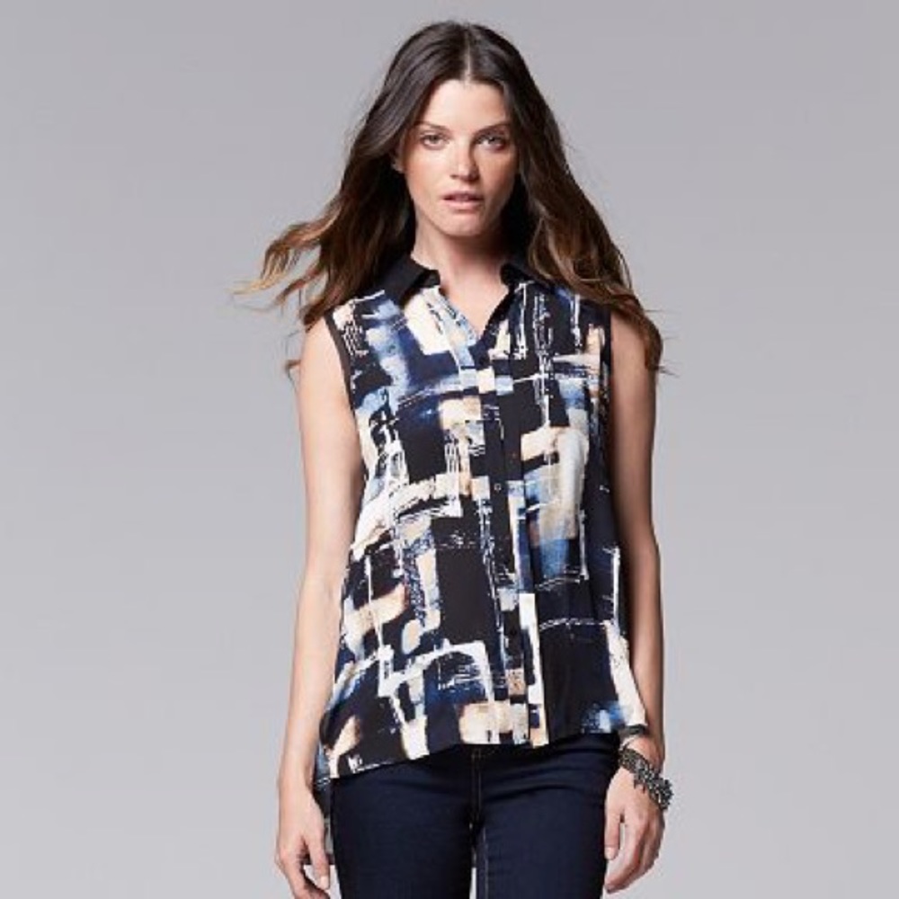 Simply Vera Vera Wang Abstract Chiffon Sleeveless Blouse Top Size Large